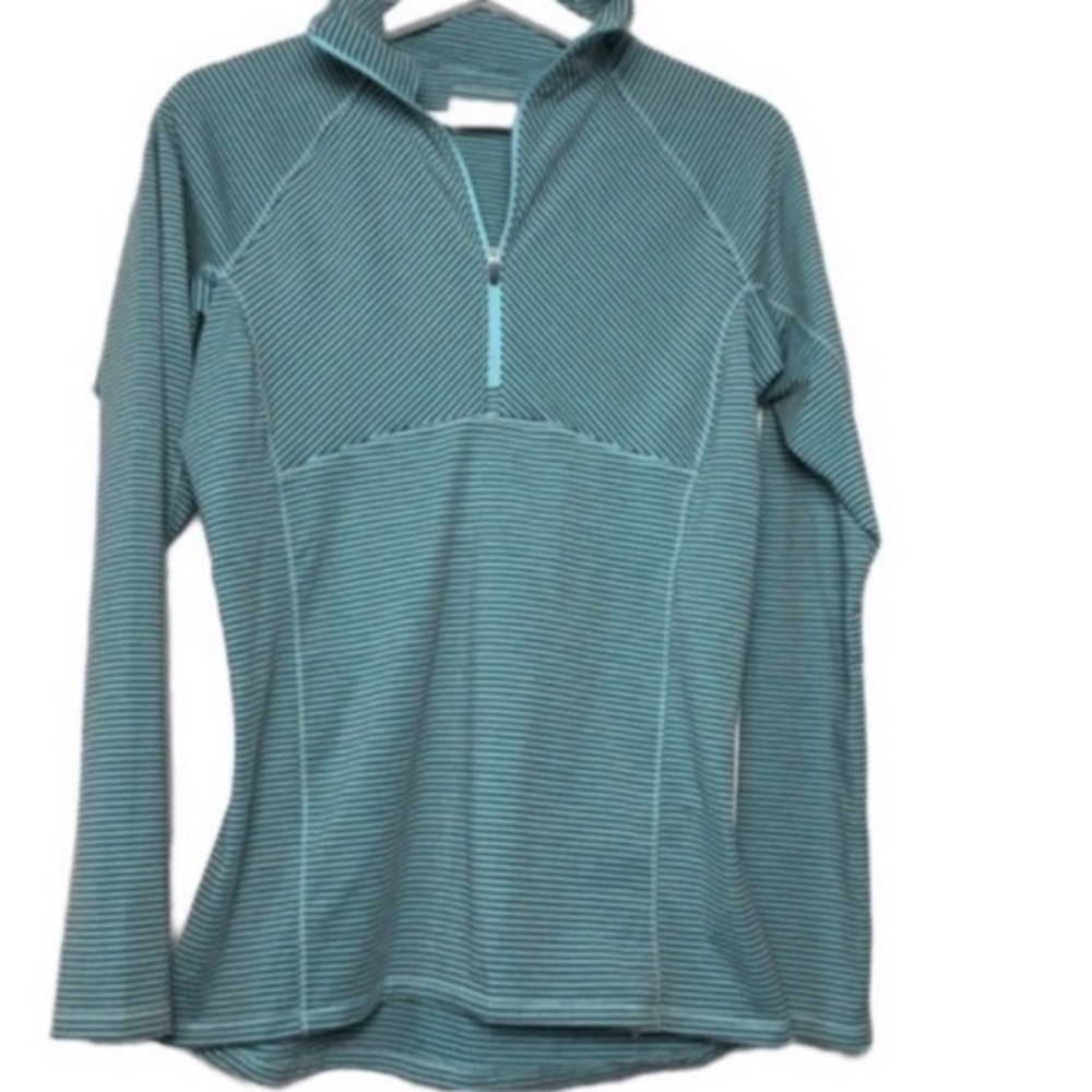 Columbia Green Striped 1/4 Zip Athletic Active Neckline Pullover Sweatshirt M